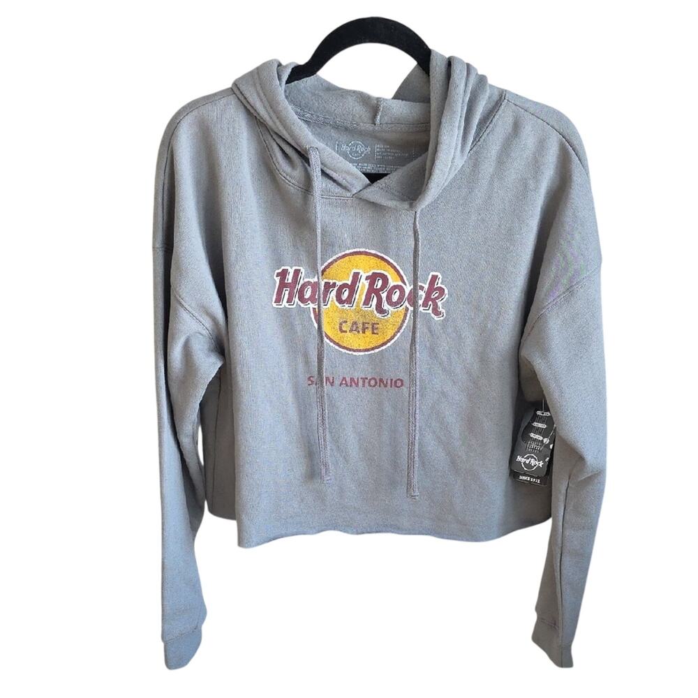 Hard Rock Cafe San Antoino Gray Cropped Hoodie Womens Size Medium NWT